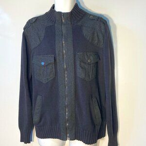 Paper Denim & Cloth SZL Mens Dark gray zip front sweater flannel details office